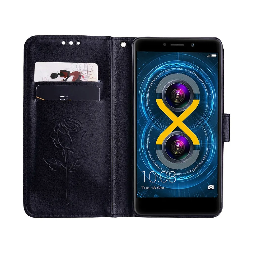 3D Роза цветок кожаный чехол для huawei Honor 6X Чехлы бумажники Стенд задняя крышка