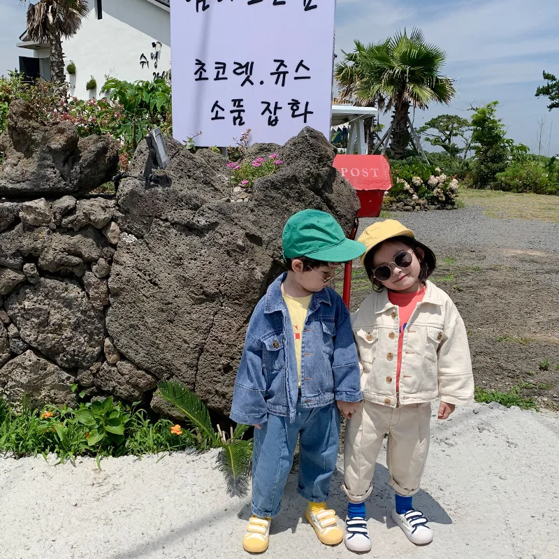 Модные однотонные джинсовые куртки в Корейском стиле для мальчиков сезон осень