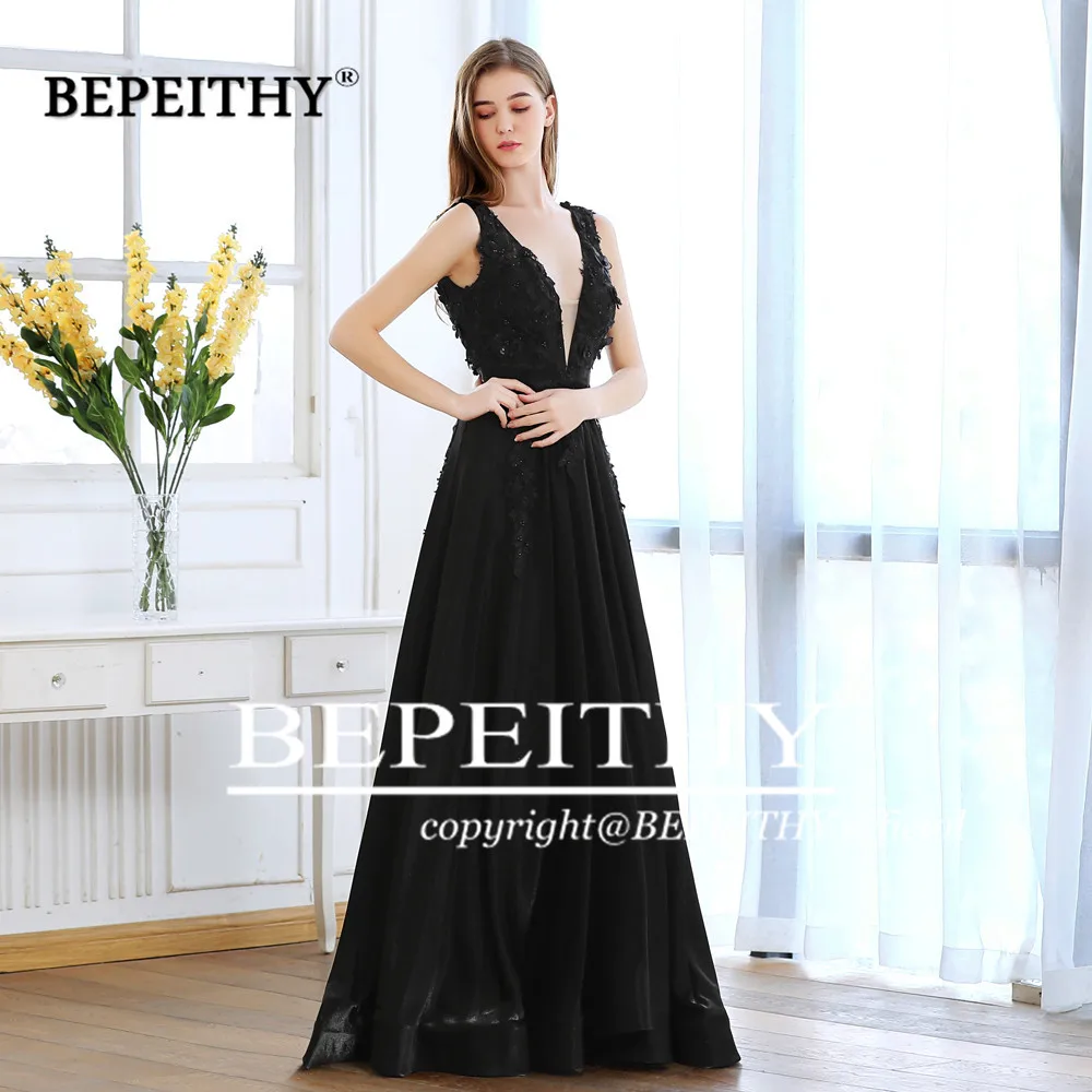 BEPEITHY Сексуальное Черное длинное вечернее платье с открытой спиной Вечерние