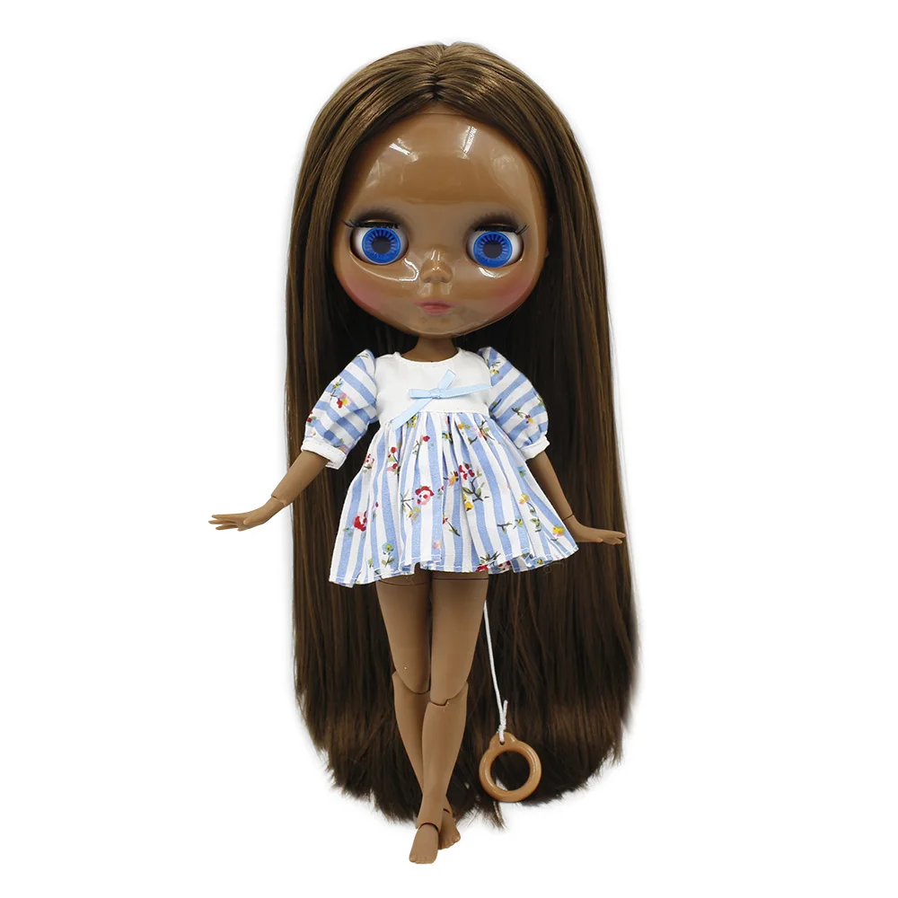 Темная кожа 1/6 Blyth doll супер черный тон темно коричневые прямые волосы азон тело