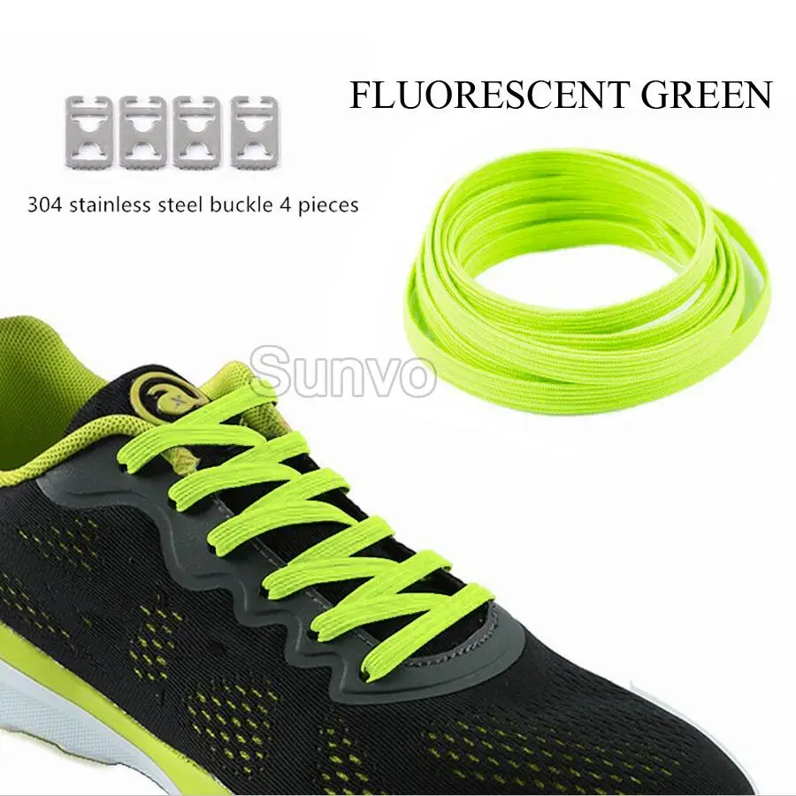 Fluorescent Green Эластичные шнурки без шнуровки, шнурки для кроссовок, обувь на плоской подошве для детей и взрослых, спортивный резиновый шнурок, шнурки, шнурки, аксессуары - Цвет: Fluorescent Green