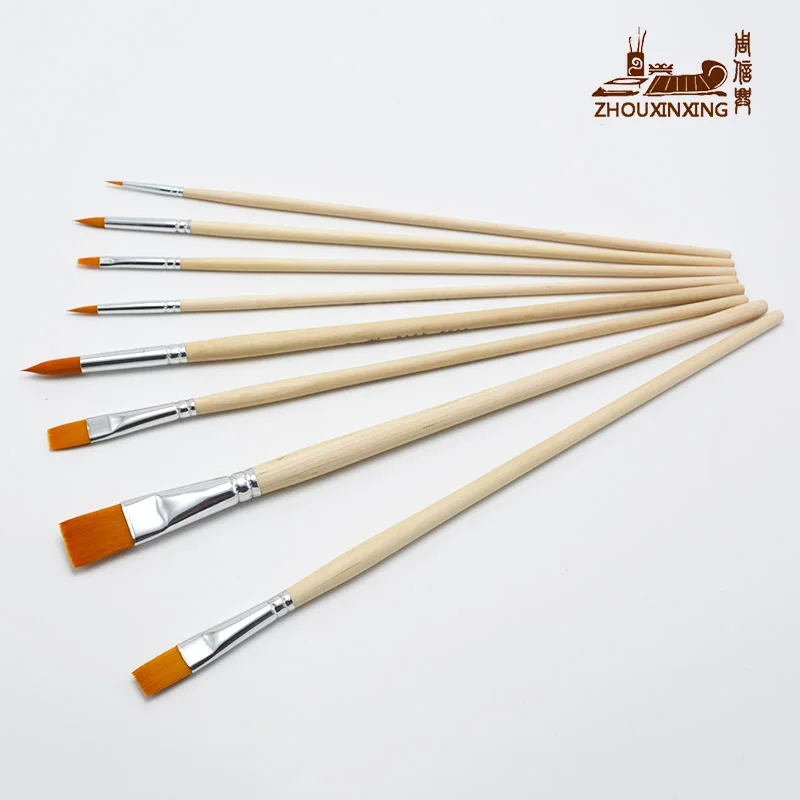 

8pcs Flat head, round-shaped nylon hair multifunction row brush line hook pen gouache watercolor oil painting brush art supplies