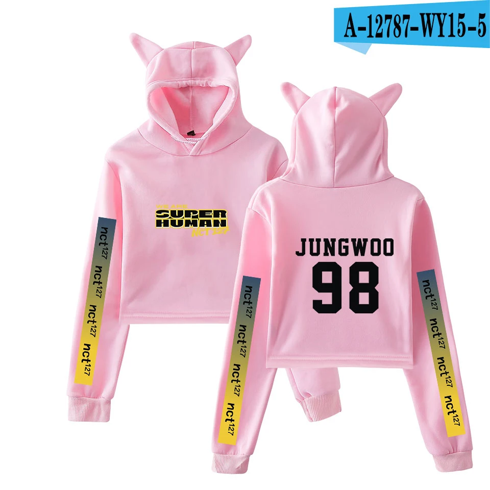 NCT 127 WE ARE SUPERHUMAN Cat Ear толстовка модная Милая женская Повседневная Новинка Kpop Cat Crop Top толстовки Толстовка сексуальная одежда - Цвет: WY15