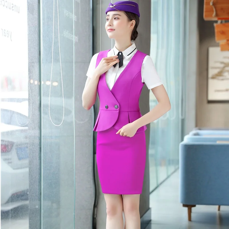 Женский деловой Комплект из трех предметов комплект топа и юбки блузки жилет