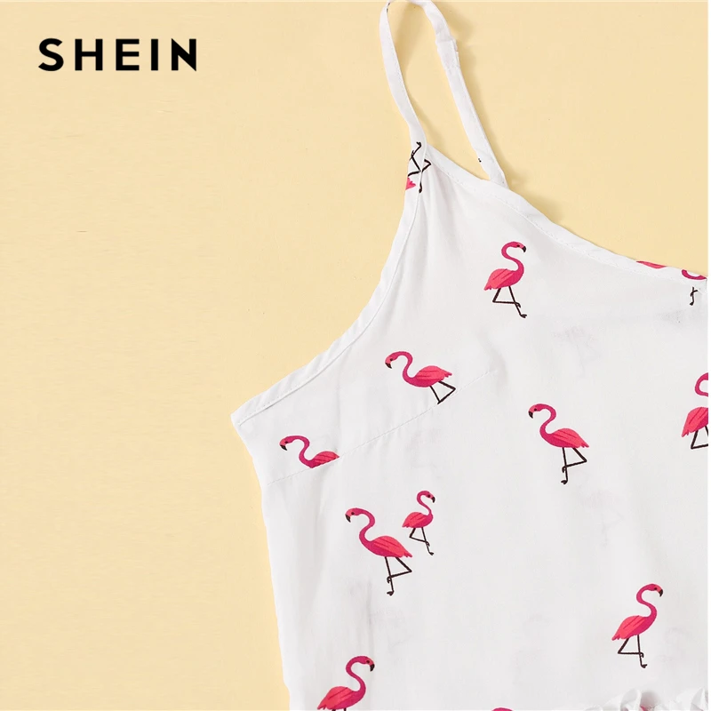 SHEIN Топ С Оборкой И Графическим Принтом И Брюки Пижама Комплект Летний Женский Комплект Без Рукавов