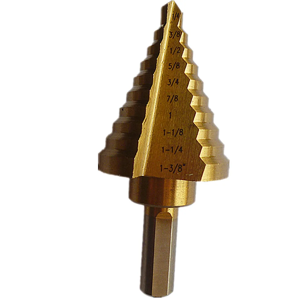 10 Steps Straight Grooved Step Drill Bit 1/4&quot To 1 3/8&quot Hss Titanium Coated 1/2&quot Shank Metals Steel Plastic Wood Hole Cut Bits |