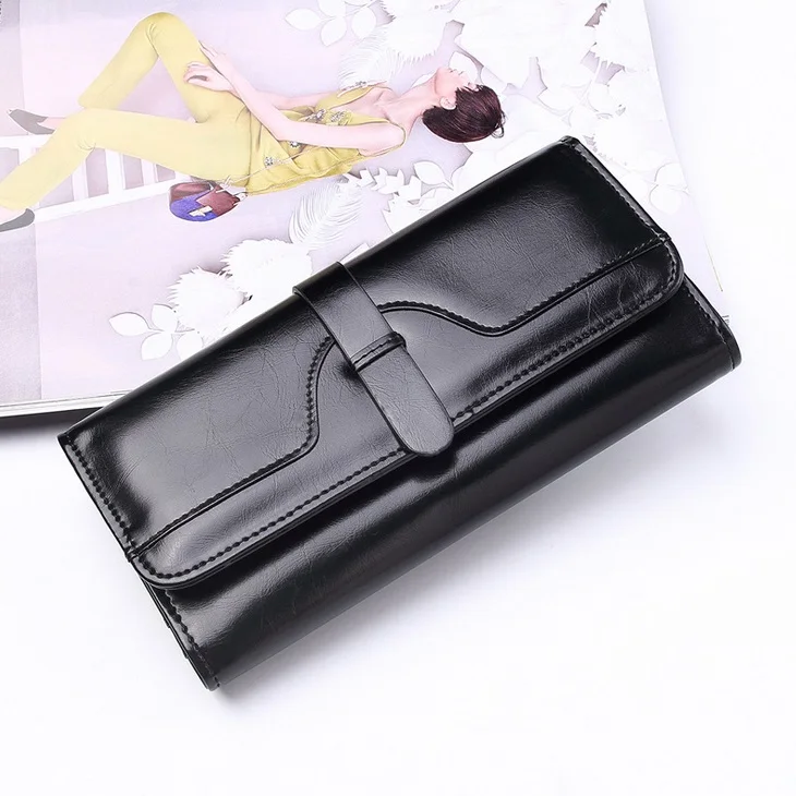 Винтажный кошелек из 2018 вощеной кожи Женский брендовый Длинный для телефона карт