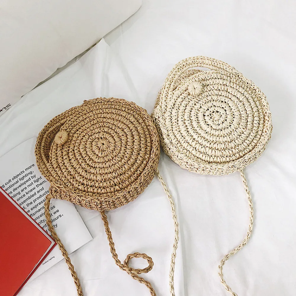 Женская плетеная Сумка с кисточками полукруглая из ротанга Соломенная пляжная