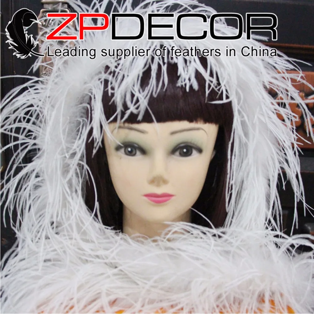 

ZPDECOR однослойное 2 ярда/лот Высокое качество красивое белое Отбеленное свадебное платье боа из страусиных перьев на продажу