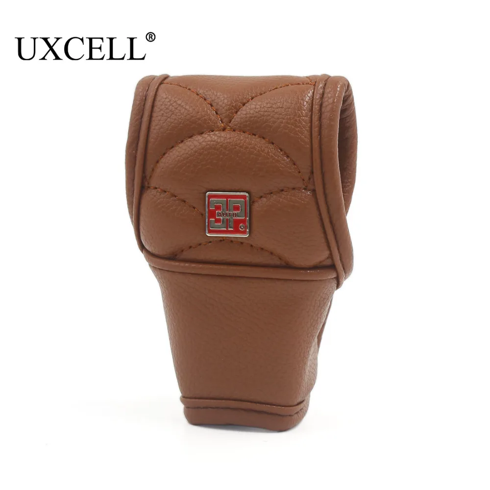 Non-Slip UXCELL Brown Faux Leather Cover Sleeve Protector for Car Manual Shift Knob, Fits Most Car Shift Knobs image 2