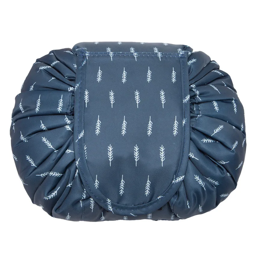 Navy blue feather Большая вместительность, женская модная косметичка из полиэстера в форме бочонка для путешествий, косметичка, косметичка для макияжа, косметичка, органайзер для ванной - Цвет: Navy blue feather