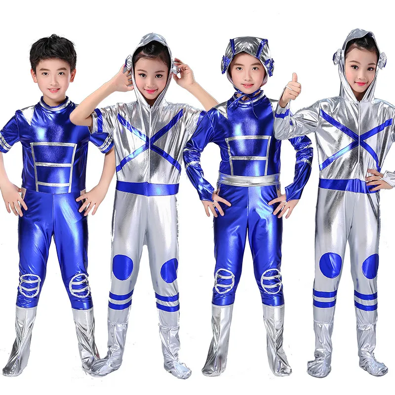 

Boy or Girl Silver Robot Costume Leotard Cartoon Stage Dance Wear Clothes For Kids Cosplay Astronaut Spacesuit Modern Costumes