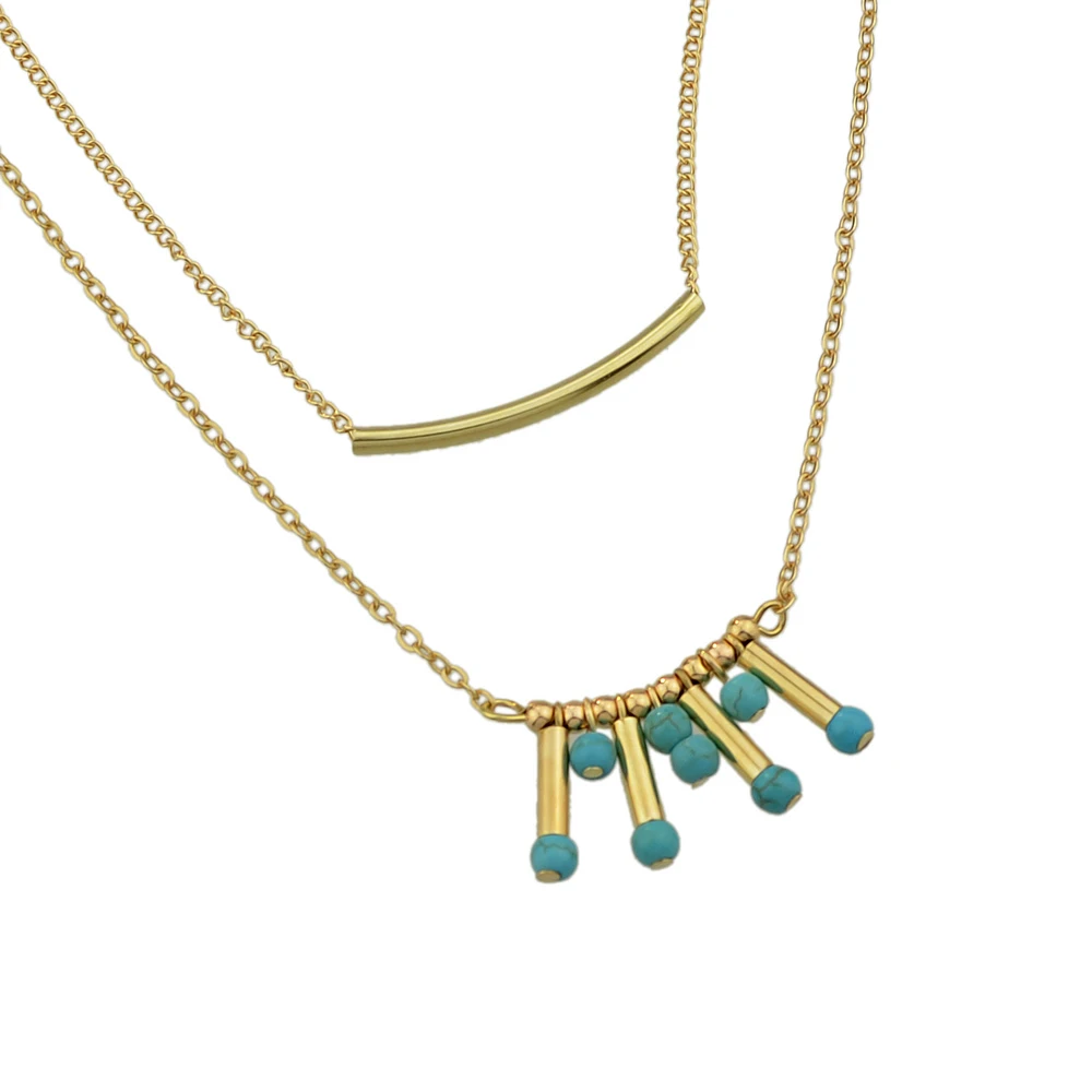 Minimalist Style Silver Gold-Color Multi Layer Chain with Blue Beads Geometric Drop Maxi Necklace For Women Jewelry | Украшения и