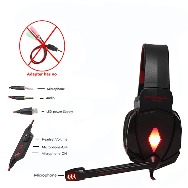 G4000 Red KOTION каждый наушник Игровые наушники с микрофоном стерео гарнитура геймерские наушники для компьютера наушники большая игровая гарнитура - Цвет: G4000 Red