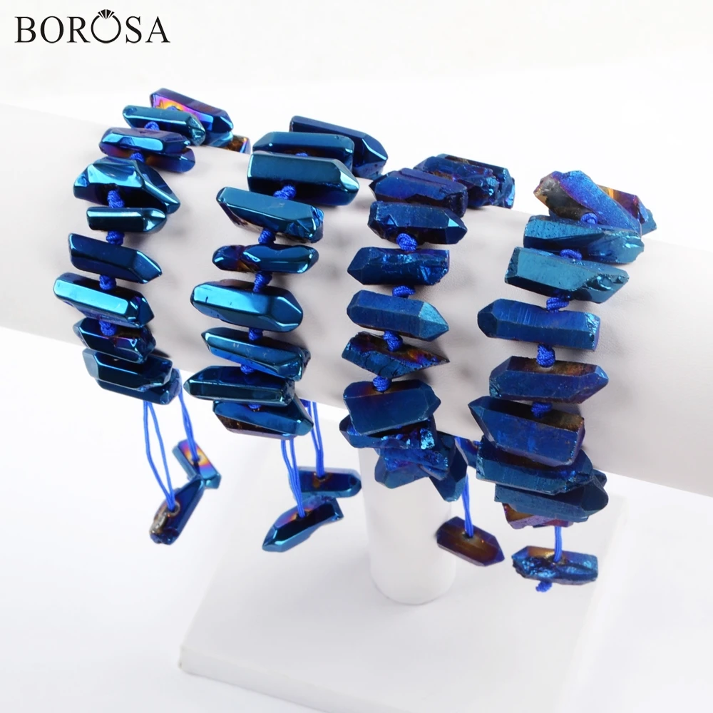 BOROSA 5 шт. чистый ювелирные изделия браслеты ручной работы Синий гальваническим кластер, натуральные кристаллы 9 дюймов регулируемый браслет украшение WX1147