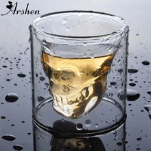Arshen, креативный, 4 размера, двойная стенка, Череп, кофе, пивная чашка, прозрачное вино, виски, шампанское, коктейли, посуда для напитков, вечерние, подарок