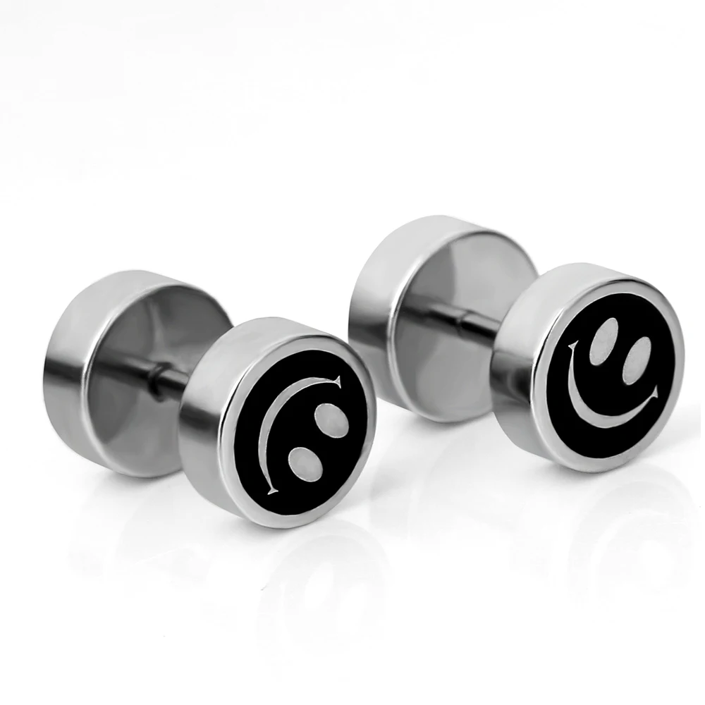 Мужские серьги гвоздики из нержавеющей стали со смайликом поддельные для