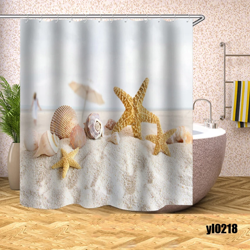 

Starfish Seashell Shower Curtain Beach Waterproof Bath Curtains for Bathroom Bathtub Large Wide Bathing Cover Rideau De Bain