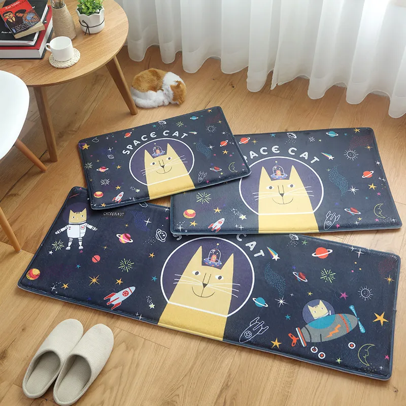 

New Soft Cartoon Adorable Cat Print Flannel Kids Room Decor Carpet Absorbent Non-slip Kitchen Mat Door Bathroom Floor Mat Rug