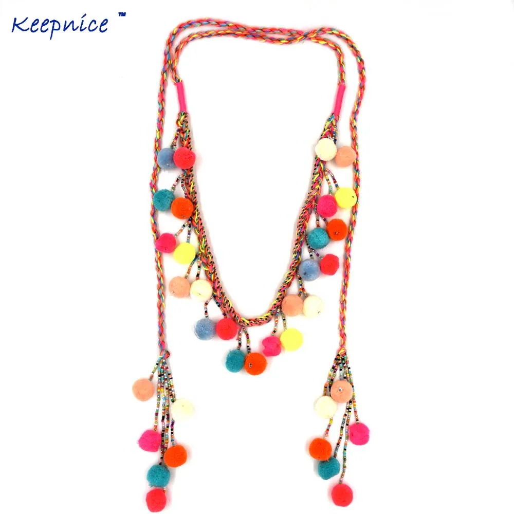 

Women Colthing Accessories Bohemian Pompoms Charm Long beaded Chains Necklace Handmade Collier Pompous Tassel Boho Maxi Necklace