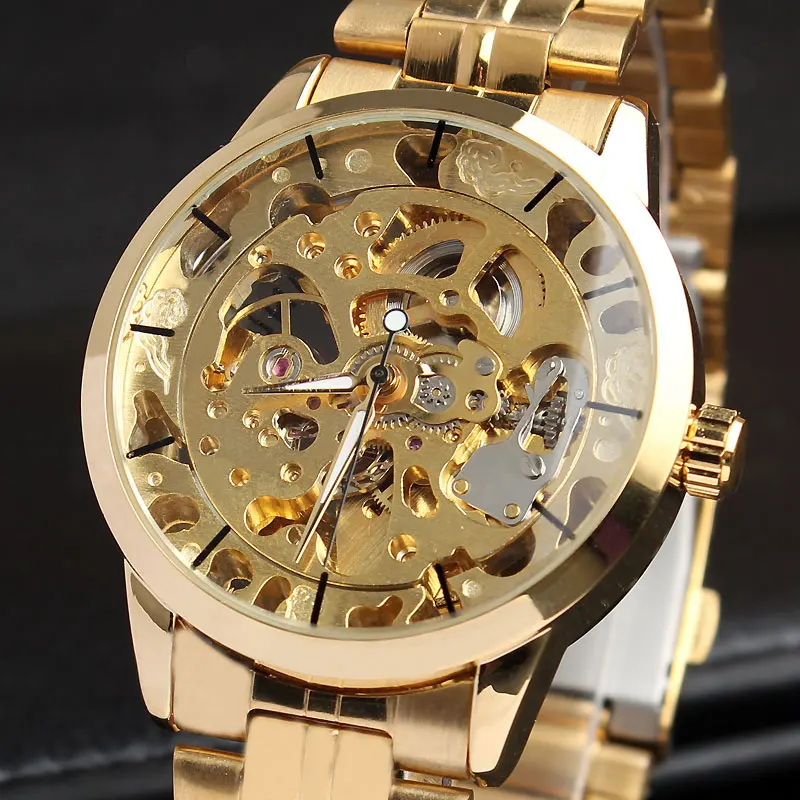 Часы наручные автоматические механические с автоподзаводом и скелетом из