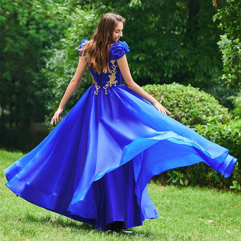 

Tanpell appliques prom dresses blue short sleeves floor length a line dress women zipper up formal evening plus custom prom gown