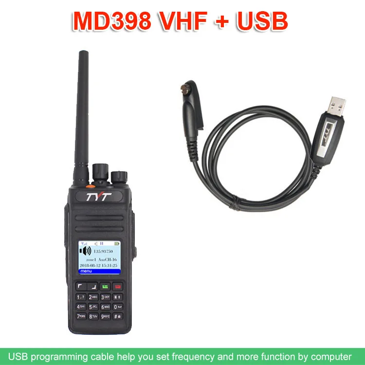 MD-398-V-USB-MD398 TYT двухстороннее радио MD-398 VHF136-174MHz или UHF400-470MHz Walkie Talkie IP67 Водонепроницаемый DMR цифровой радио MD398 10 Вт домофон - Цвет: MD-398-V-USB-MD398