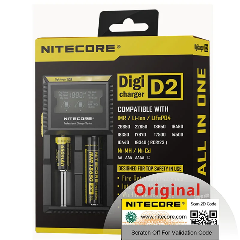 Оригинальное зарядное устройство Nitecore D2 ЖК-дисплей умная Зарядка для батарей 18650