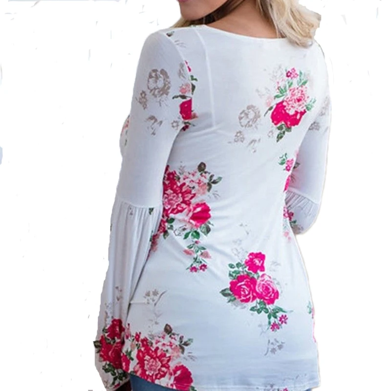 

New autumn Fashion Women Lace up hollow out Floral print Loose blouse long sleeve deep v-neck sexy casual shirt blouse tops