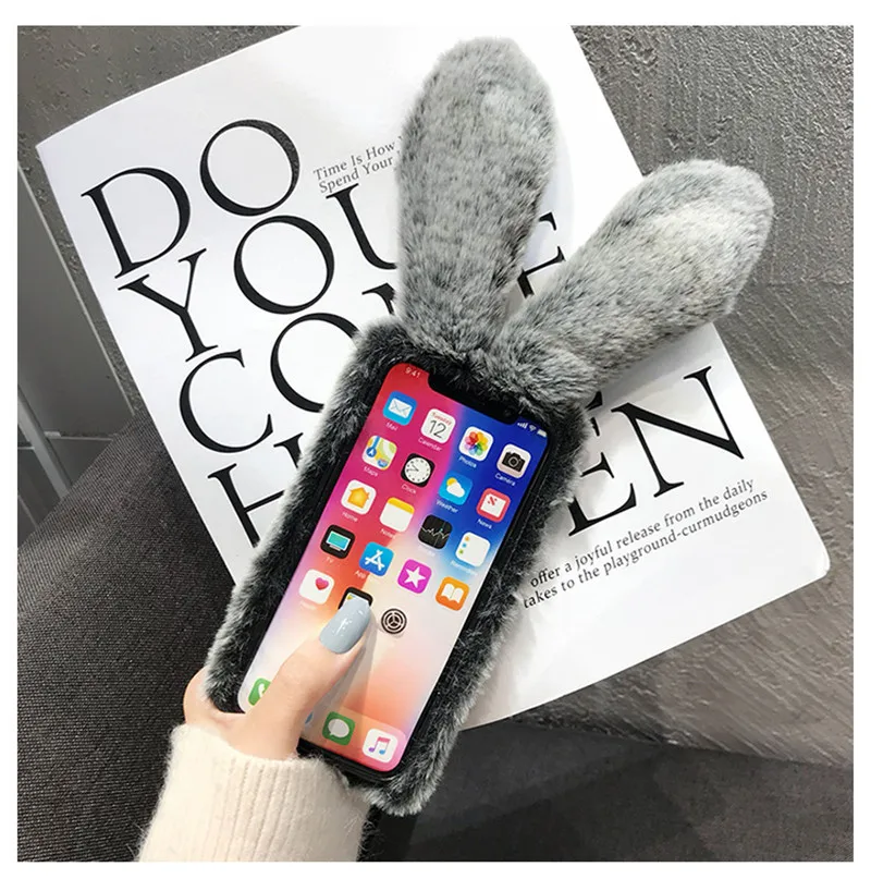 Милый пушистый мех кролика чехол для телефона чехол для Apple iPhone XS MAX X XR 8 7 6s 6 Plus 5c 5 5S SE 4 4S мягкий чехол с плюшевым кроликом