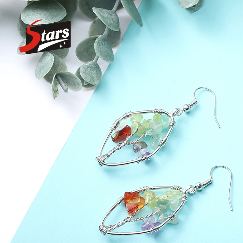 Серьги Singreal из натурального камня флюорита в виде дерева жизни для женщин