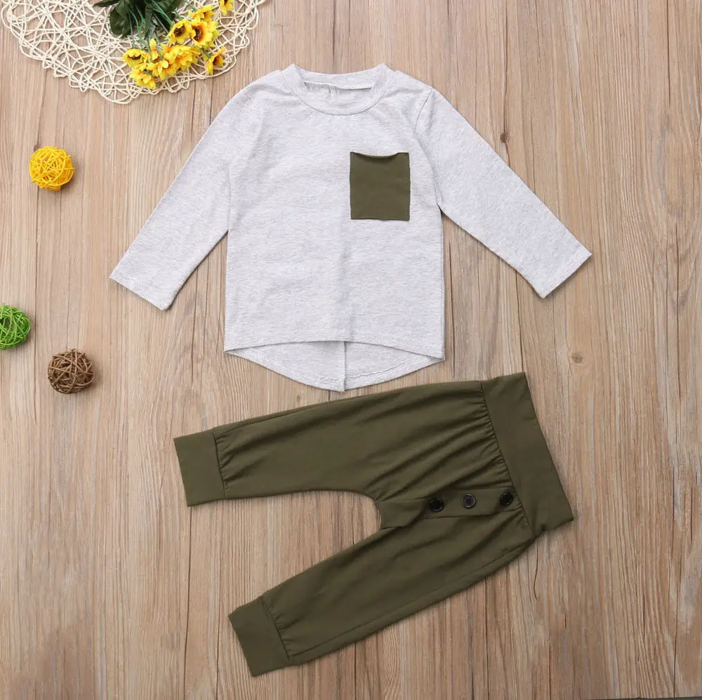 2PCS Kids Baby Boys Outfits Dinosaur Horn Patchwork Long Sleeve T-shirt Pants Set Toddler Autumn Clothes Tracksuit | Детская одежда и