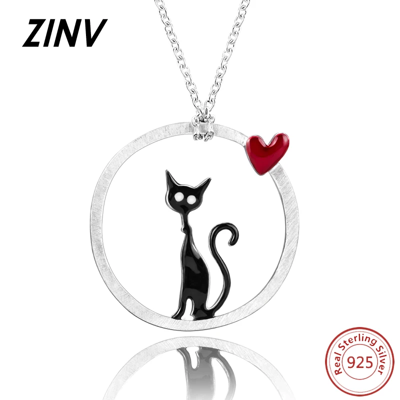 925 стерлингового серебра Кот & Сердце Круглый дружба ожерелье Женская одежда