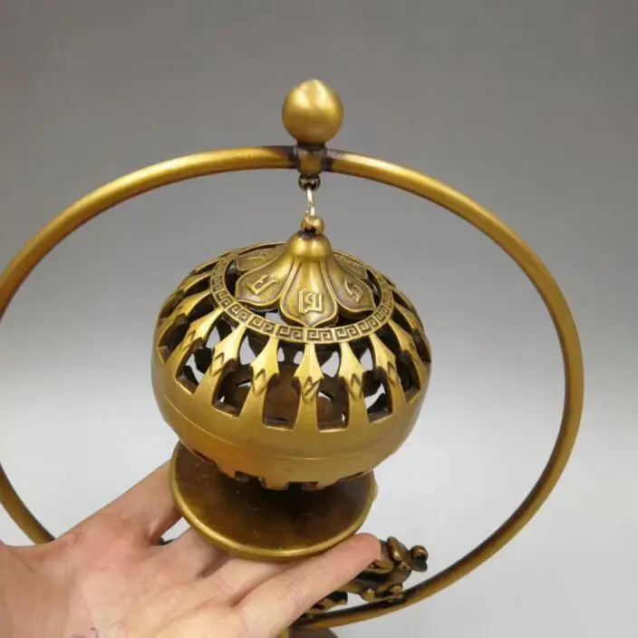 

China collection archaize brass Double god beast roundness hang Incense burner