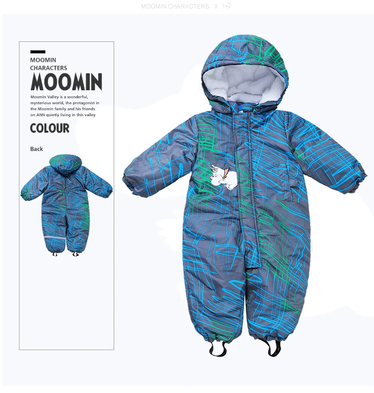 Moomin/; Новое поступление; детский розовый зимний водонепроницаемый комбинезон для девочек; теплый комбинезон на молнии с капюшоном и длинными рукавами для маленьких мальчиков