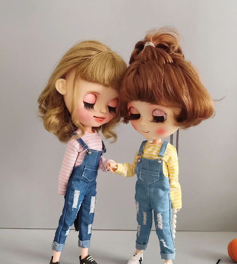 Симпатичная Одежда для куклы Blyth рваные джинсовые брюки Повседневная полосатая