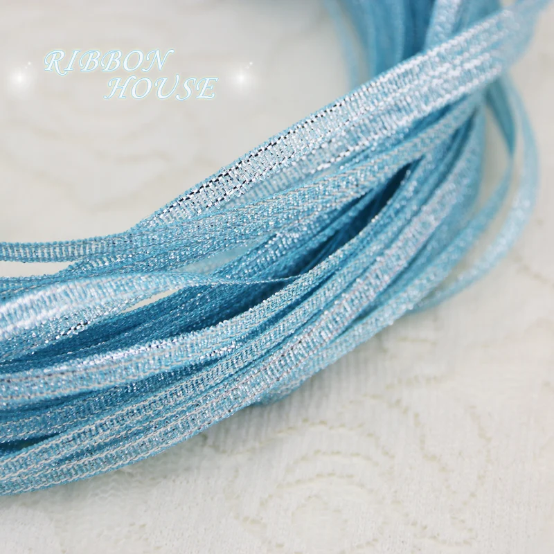 (40 meters/lot) 1/8'' (3mm) Sky Blue Metallic Glitter Ribbon Colorful gift package ribbons wholesale | Дом и сад