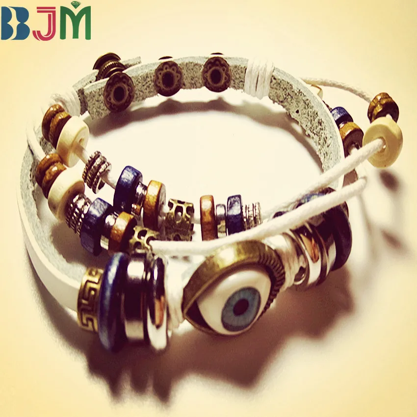 Европа Ретро ручной браслет рыбий глаз multi Слои кожа Нержавеющая сталь рука