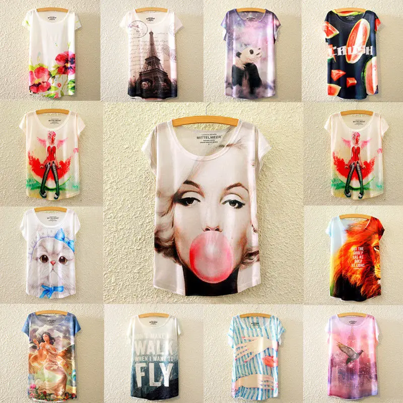 2018 Fashion Summer Women Casual Loose Short Sleeve O-Neck Animal Various Printing Top Ladies Print T-Shirt | Женская одежда