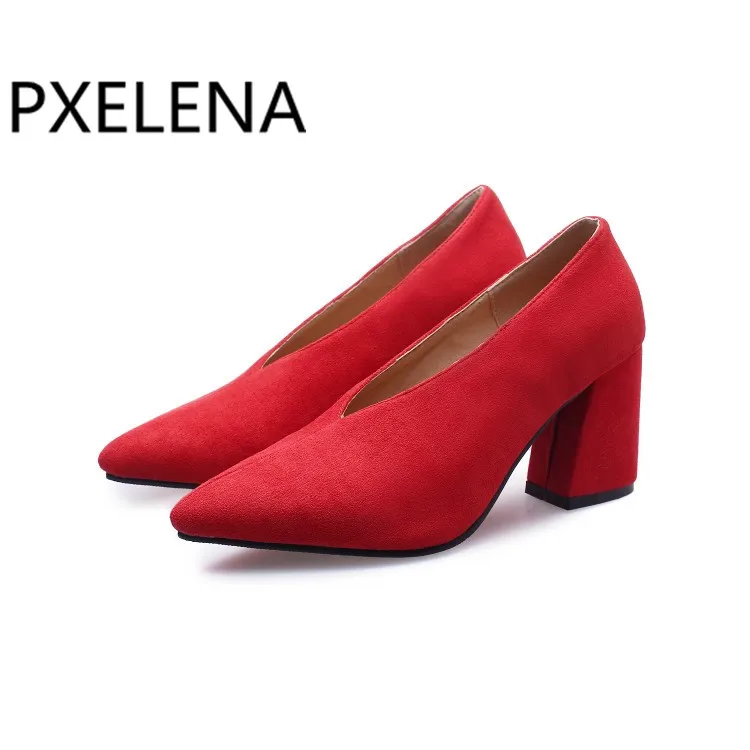 Женские офисные туфли PXELENA из искусственной замши на высоком каблуке с острым