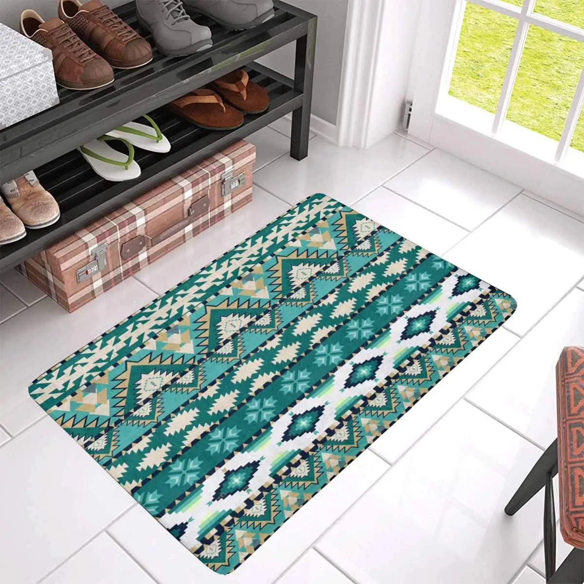 Aztecs бесшовный узор на холодной Цвет Коврик Для двери Противоскользящий коврик