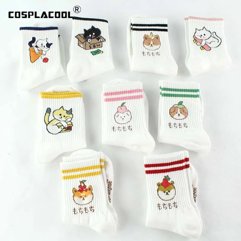 

[COSPLACOOL]Cute Animal Japan Skarpetki Funny Socks Kawaii Fruit Sokken Art White Socks Women Novelty Harajuku Chaussette Femme