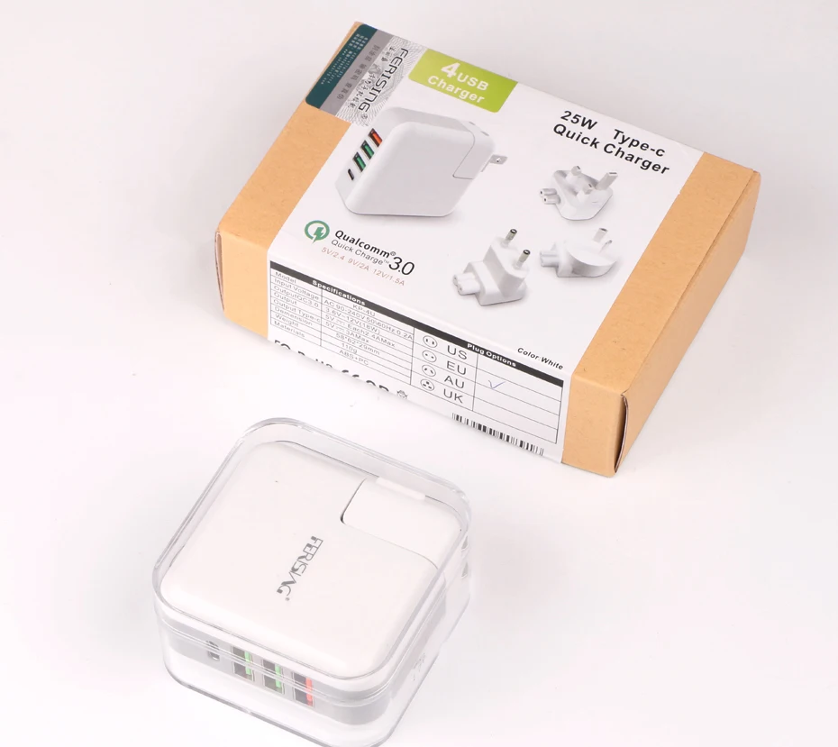 FERISING универсальное 25 Вт быстрое зарядное устройство Quick Charge 3,0 USB дорожное настенное зарядное устройство адаптер портативное зарядное устройство с европейской вилкой с type C домашнее зарядное устройство