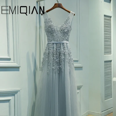 Сексуальное вечернее платье с V-образным вырезом 2019 высококачественное серое