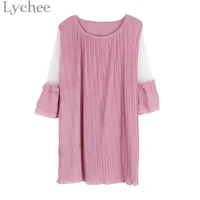lychee spring autumn women blouse pleated mesh patchwork ruffles butterfly sleeve shirt french chic tops