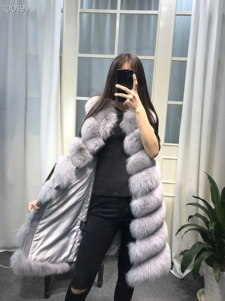 light gray Женская зимняя мода, натуральный Лисий мех, жилет из натурального меха, 90 см, женский жилет из натурального Лисьего меха, длинное пальто, по DHL, 5 дней - Цвет: light gray