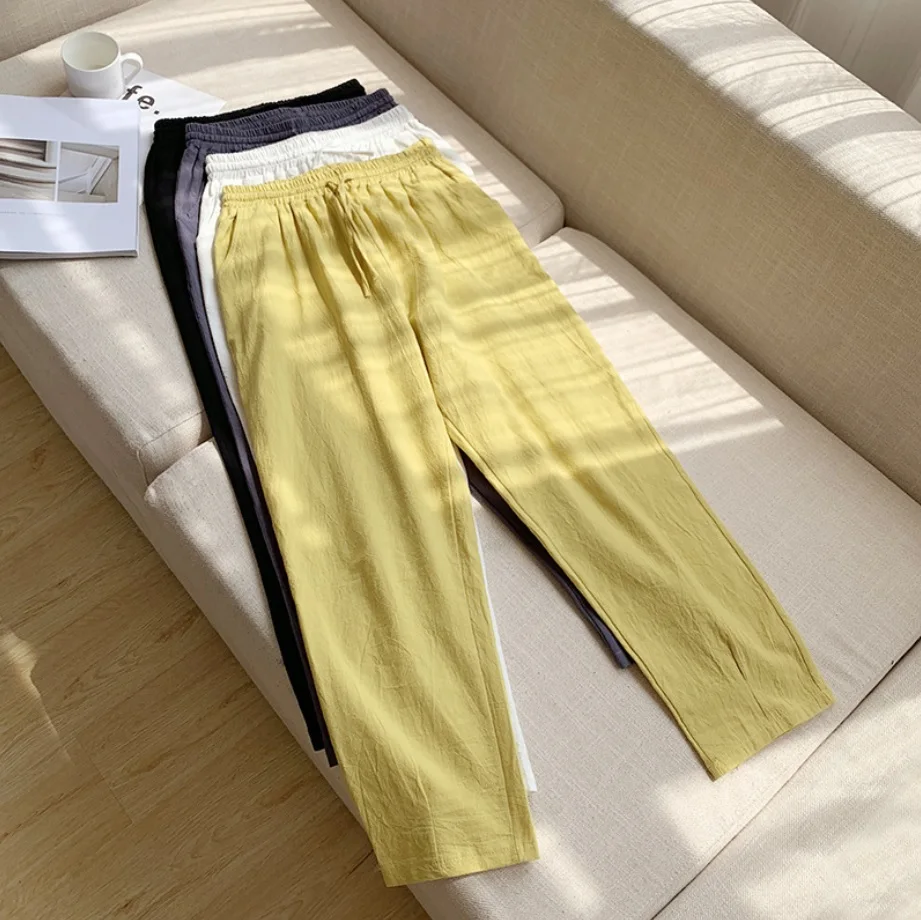 Женские свободные брюки-шаровары мягкие дышащие хлопковые и льняные узкие брюки