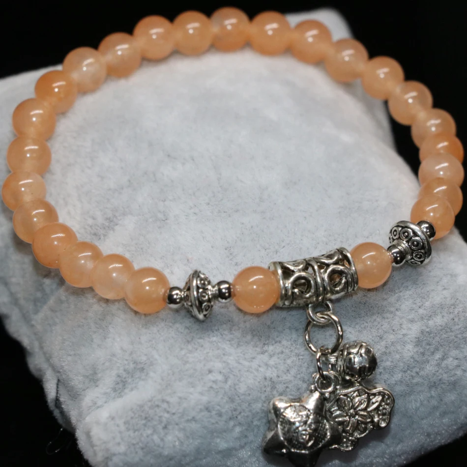 Летний стиль 6 мм Серебряный Цвет аксессуары натуральный камень оранжевый нефрит