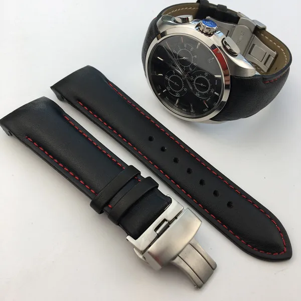 black red silver Натуральная телячья кожа ремешок для часов Tissot COUTURIER T035 T035617/627 T035439 ремешок для наручных часов 22/23/24 мм щетка с пряжкой - Цвет ремешка: black red silver