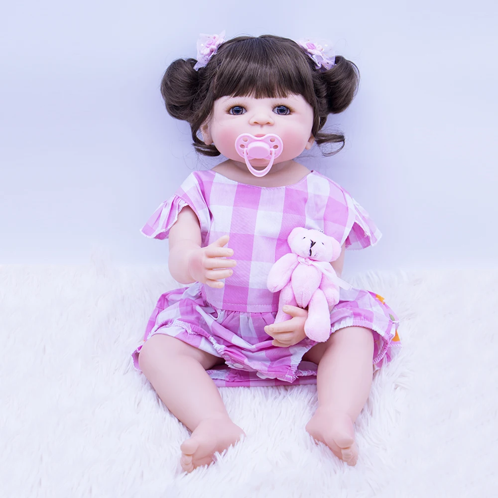Силиконовая кукла Bebe из коричневого волоса для новорожденных 55 см виниловая